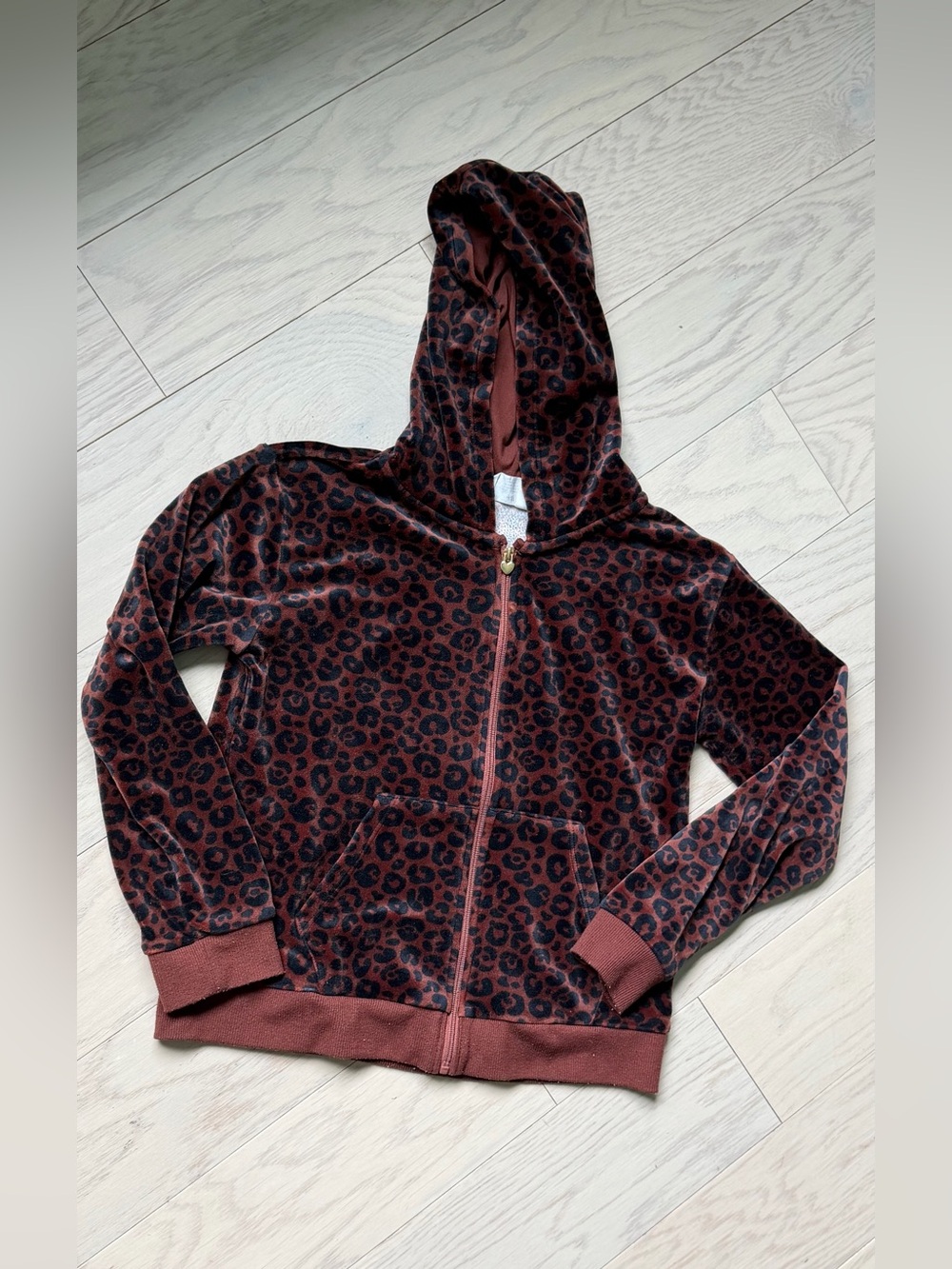 H&M Kids Leopard Print Zip-Up Hoodie Jacket - Burgundy/Black